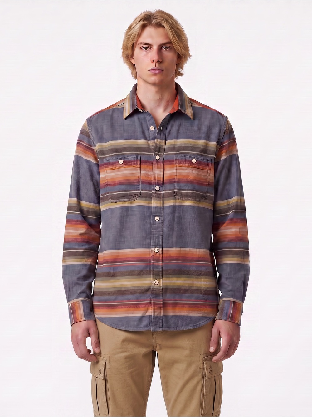 Faherty Southwestern Sunset Serape Style Print Men’s Size Medium Striped Shirt